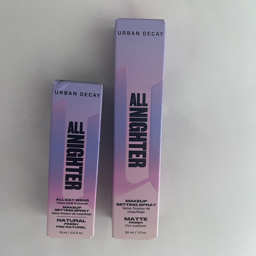 Set of 2 Urban Decay All Nighter Setting Spray - NIB- 30ml Matte, 15 ml Natural